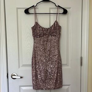Windsor Gold Sequin Mini Bodycon Dress Spaghetti Strap